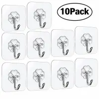 10 Pcs ওয়াল হুক সেট প্রিমিয়াম ট্রান্সপারেন্ট সেল্ফ-অ্যাডহেসিভ /10 PCS Heavy-Duty Transparent Wall Hooks — 5