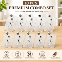 10 Pcs নাট হুক প্রিমিয়াম ট্রান্সপারেন্ট হেভি-ডিউটি অ্যাডহেসিভ / 10 PCS Premium Transparent Heavy-Duty Adhesive Wall Hook Combo Set — 1