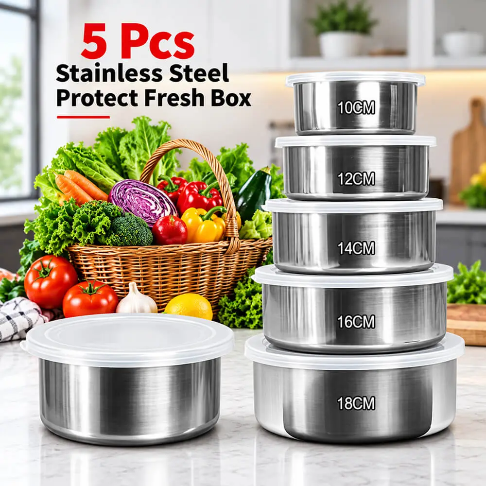 5 piece Bati box ,স্টেইনলেস স্টিলের ঢাকনা সহ খাবারের বক্স ৫ পিস, stainless steel box 5 piece,5pcs box