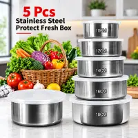 5 piece Bati box ,স্টেইনলেস স্টিলের ঢাকনা সহ খাবারের বক্স ৫ পিস, stainless steel box 5 piece,5pcs box — 1
