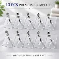 10 Pcs নাট হুক প্রিমিয়াম ট্রান্সপারেন্ট হেভি-ডিউটি অ্যাডহেসিভ / 10 PCS Premium Transparent Heavy-Duty Adhesive Wall Hook Combo Set — 3