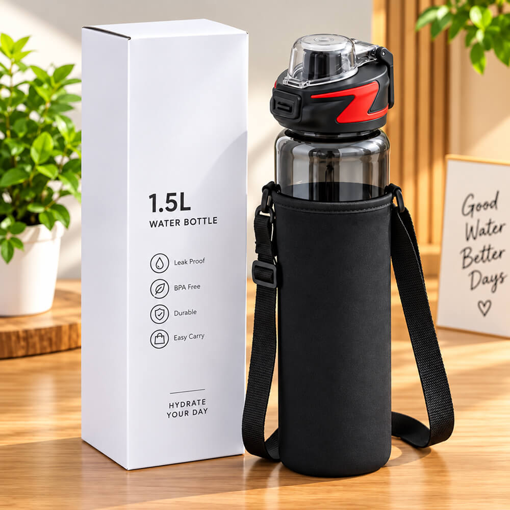 1.5L Glass Water Bottle with Shoulder Strap – ১.৫ লিটার কাঁচের পানির বোতল