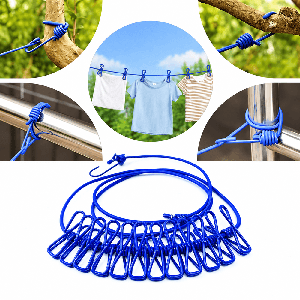 ১২ ক্লিপ স্ট্রেচেবল কাপড় শুকানোর দড়ি / 12 Clip Portable Laundry Rope