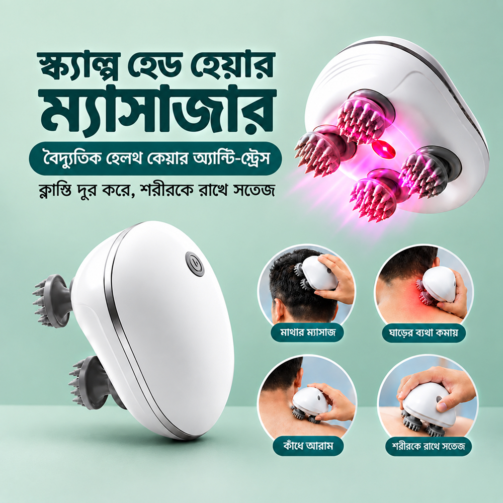স্মার্ট ইলেকট্রিক স্ক্যাল্প ও হেড ম্যাসাজার | রিচার্জেবল অ্যান্টি-স্ট্রেস রিল্যাক্সেশন ম্যাসাজার